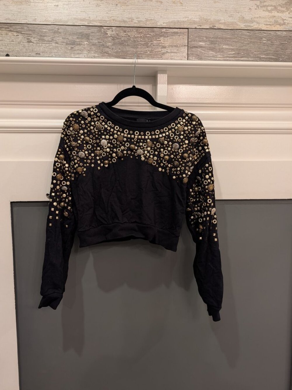 ASOS Black Studded Cropped Sweatshirt Size 8